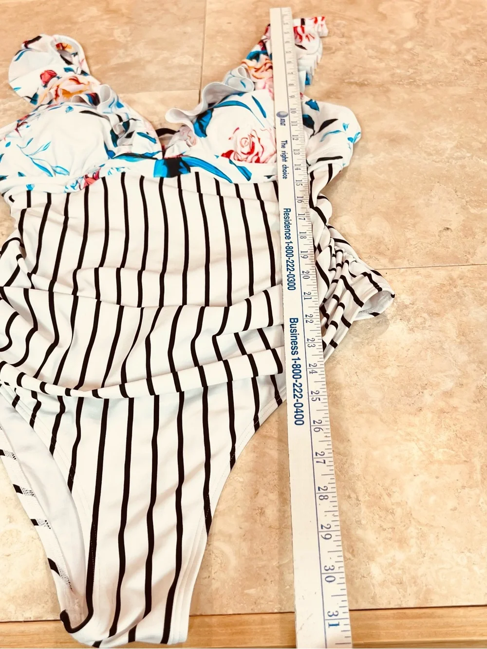 Cupshe Floral Striped Ruffle V Neck One Piece Swimsuit XXL Cottagecore Boho Chic